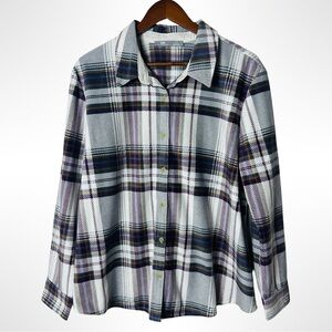Lee Riders Plaid Flannel Button Up Shirt XL Purple Gray Cozy Casual Cabincore